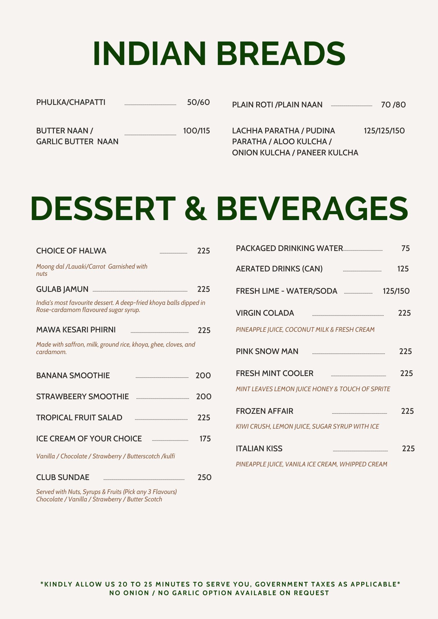 Menu Card